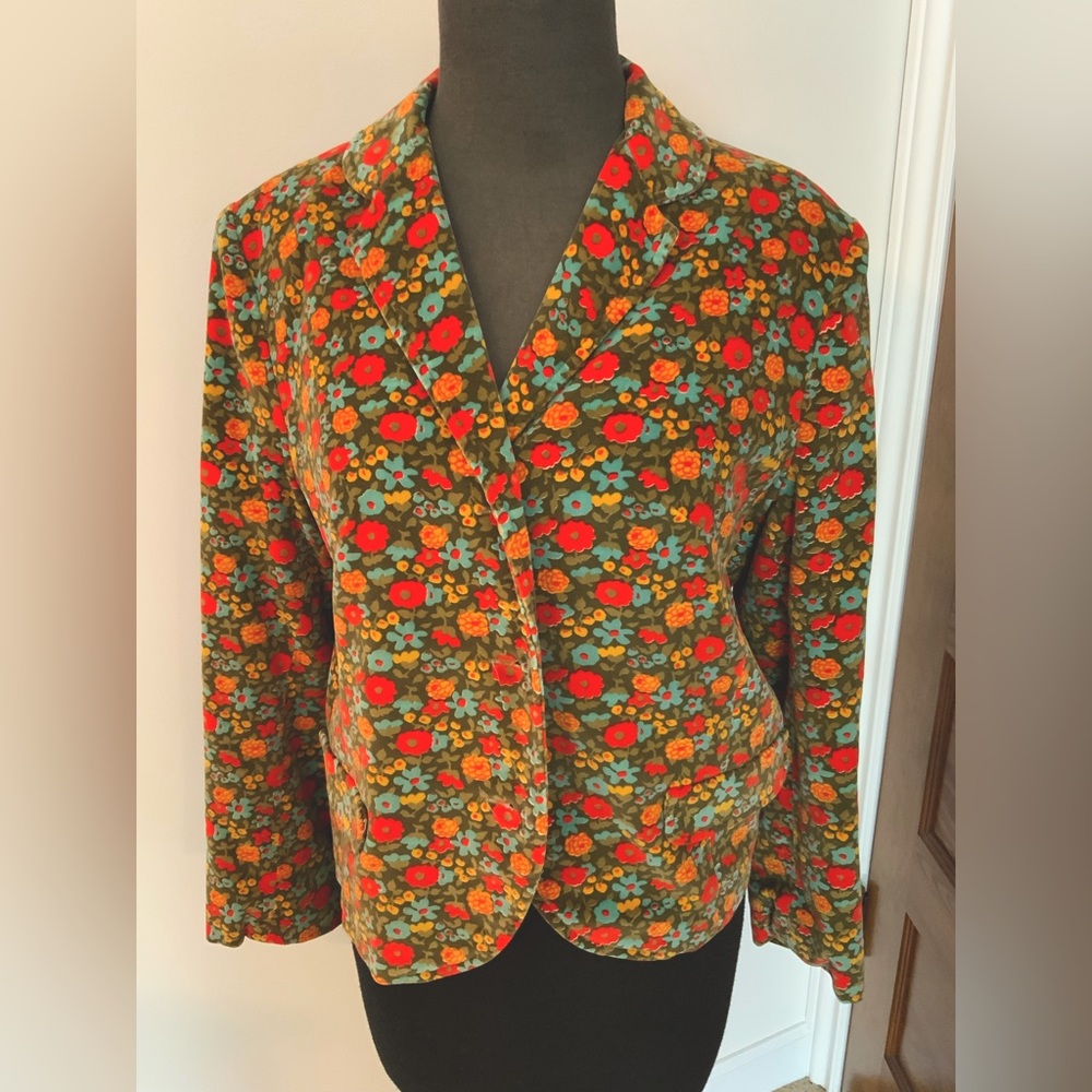 Vintage Seaton Hall Velvet Floral Blazer Dress Suit Jacket Coat Seatona Suits